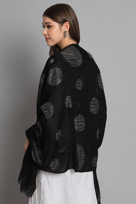 Shop_Modarta_Black Swarovski Crystal Pattern Shawl _at_Aza_Fashions