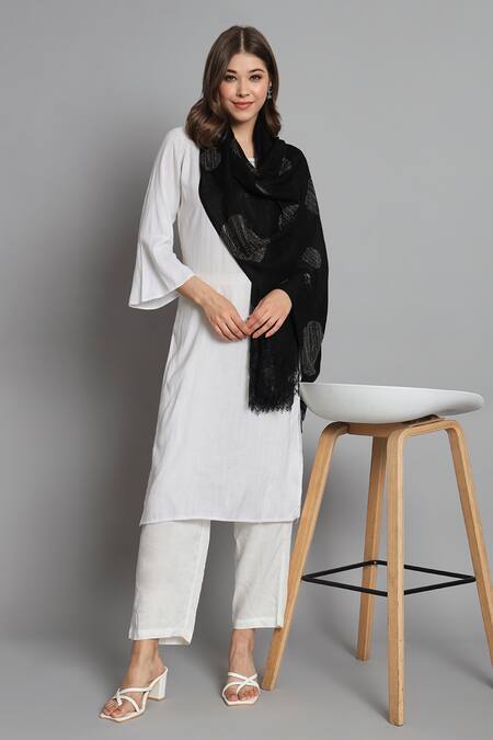 Buy_Modarta_Black Swarovski Crystal Pattern Shawl _Online_at_Aza_Fashions