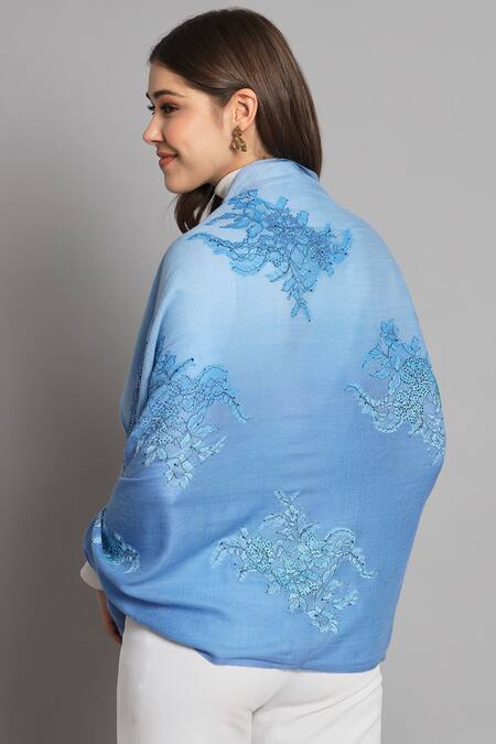 Shop_Modarta_Blue Ombre Lace Embellished Shawl _at_Aza_Fashions