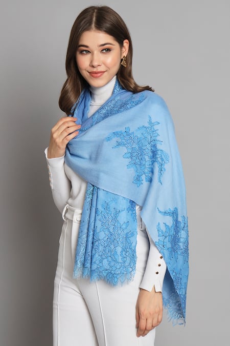 Modarta_Blue Ombre Lace Embellished Shawl _Online_at_Aza_Fashions