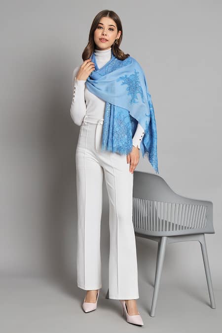 Buy_Modarta_Blue Ombre Lace Embellished Shawl _Online_at_Aza_Fashions