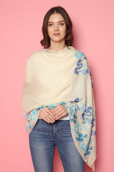 Buy_Modarta_White Abstract Hand Embroidered Shawl 