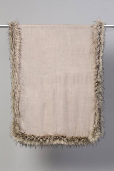Shop_MODARTA_Beige Fur Fine Wool Shawl _at_Aza_Fashions