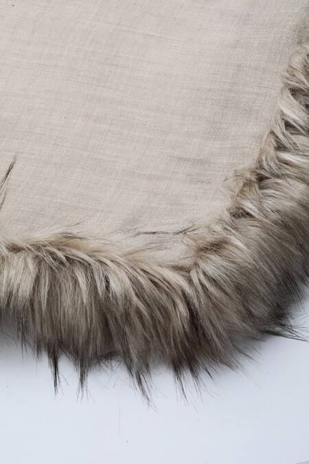 Shop_MODARTA_Beige Fur Fine Wool Shawl _Online_at_Aza_Fashions