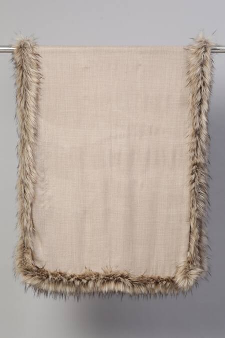 Shop_MODARTA_Beige Fur Fine Wool Shawl 