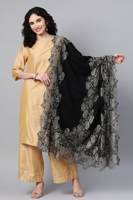 MODARTA Metallic Lace Hem Shawl 