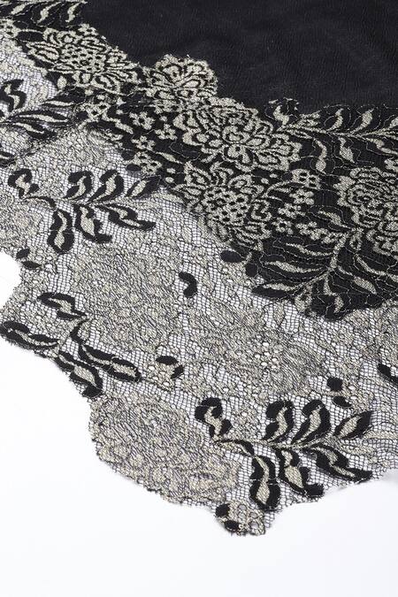 Buy_Modarta_Black Metallic Lace Hem Shawl _Online_at_Aza_Fashions