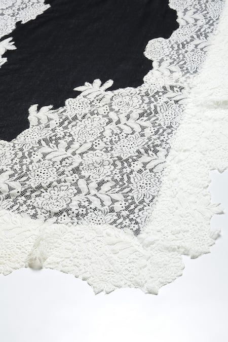 Shop_Modarta_Black Valentino Lace Hem Shawl _at_Aza_Fashions
