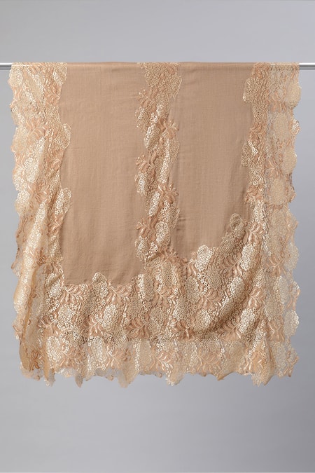Shop_Modarta_Gold Valentino Lace Hem Fine Wool Shawl _at_Aza_Fashions