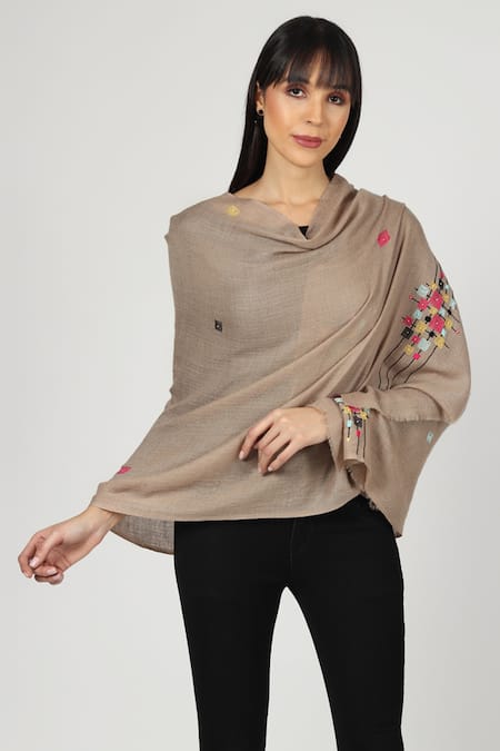 Buy_Modarta_Brown Hand Embroidered Stole _Online_at_Aza_Fashions