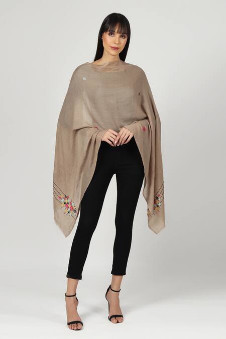 Shop_Modarta_Brown Hand Embroidered Stole _Online_at_Aza_Fashions