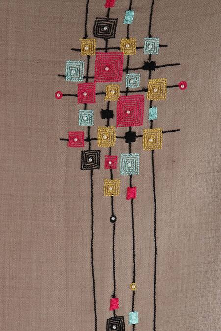 Modarta_Brown Hand Embroidered Stole _at_Aza_Fashions