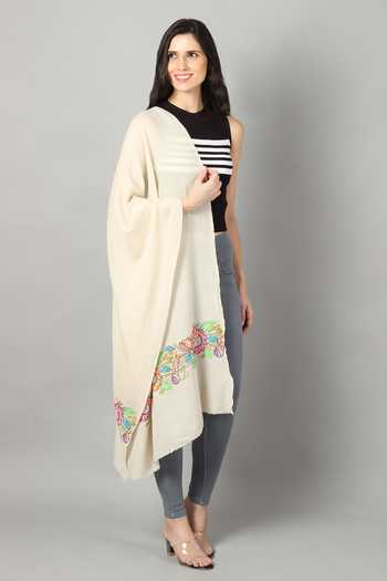 Modarta_White Pashmina Hand Embroidered Shawl _Online_at_Aza_Fashions