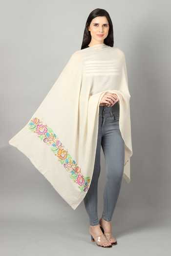 Buy_Modarta_White Pashmina Hand Embroidered Shawl _Online_at_Aza_Fashions