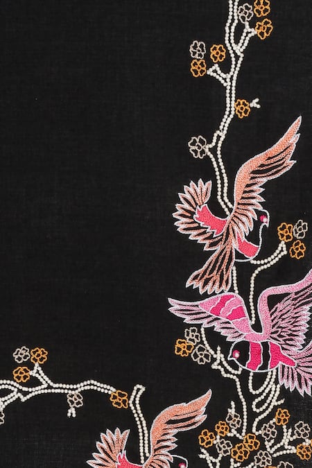 Modarta Black Pure Pashmina Bird Embroidered Shawl at Aza Fashions Modarta_Black Pure Pashmina Bird Embroidered Shawl _at_Aza_Fashions