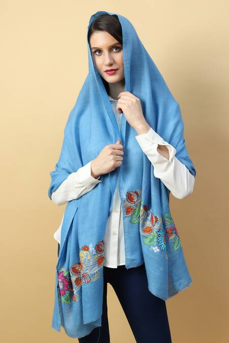 Buy_Modarta_Blue Hand Embroidered Pure Pashmina Shawl _Online_at_Aza_Fashions