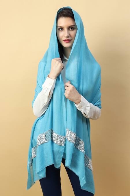 Buy_Modarta_Blue Pearl Embroidered Pure Pashmina Shawl _Online_at_Aza_Fashions