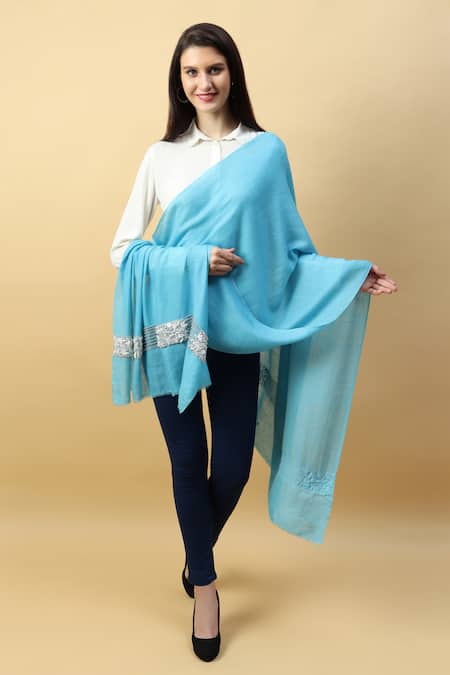 Shop_Modarta_Blue Pearl Embroidered Pure Pashmina Shawl _Online_at_Aza_Fashions