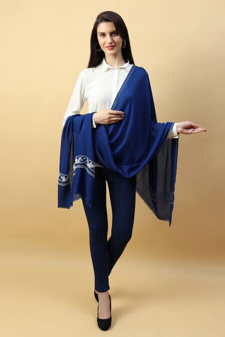 Modarta_Blue Pearl Hand Embroidered Shawl_Online_at_Aza_Fashions