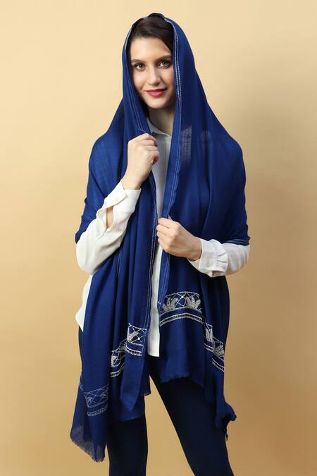 Buy_Modarta_Blue Pearl Hand Embroidered Shawl_Online_at_Aza_Fashions