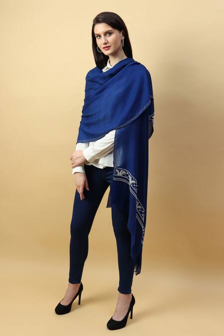 Shop_Modarta_Blue Pearl Hand Embroidered Shawl_Online_at_Aza_Fashions