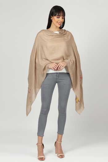 Modarta_Beige Zebra Hand Embroidered Stole _Online_at_Aza_Fashions