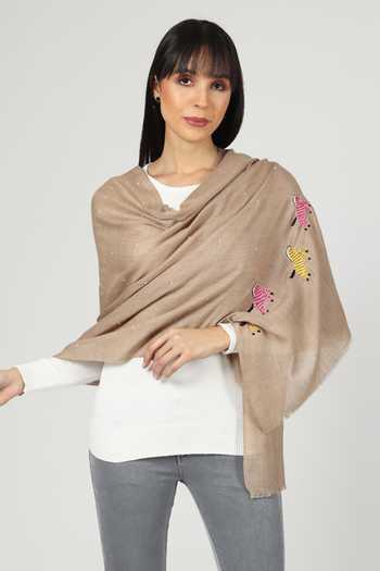 Buy_Modarta_Beige Zebra Hand Embroidered Stole _Online_at_Aza_Fashions