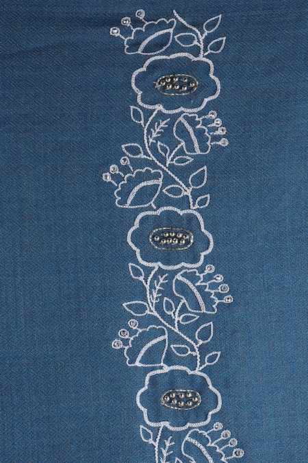Modarta_Blue Floral Hand Embroidered Stole_Online_at_Aza_Fashions