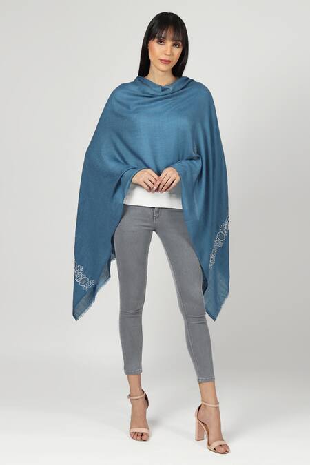 Buy_Modarta_Blue Floral Hand Embroidered Stole_Online_at_Aza_Fashions