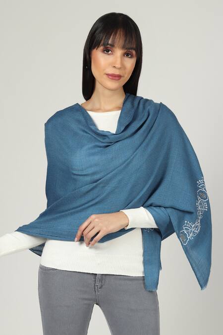 Shop_Modarta_Blue Floral Hand Embroidered Stole_Online_at_Aza_Fashions
