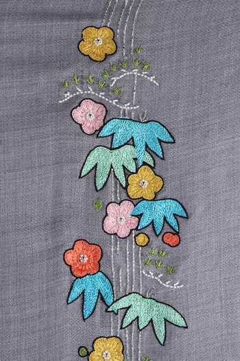 Modarta_Grey Floral Hand Embroidered Woolen Stole _Online_at_Aza_Fashions