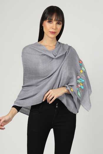 Shop Modarta Grey Floral Hand Embroidered Woolen Stole Online at Aza Fashions Shop_Modarta_Grey Floral Hand Embroidered Woolen Stole _Online_at_Aza_Fashions