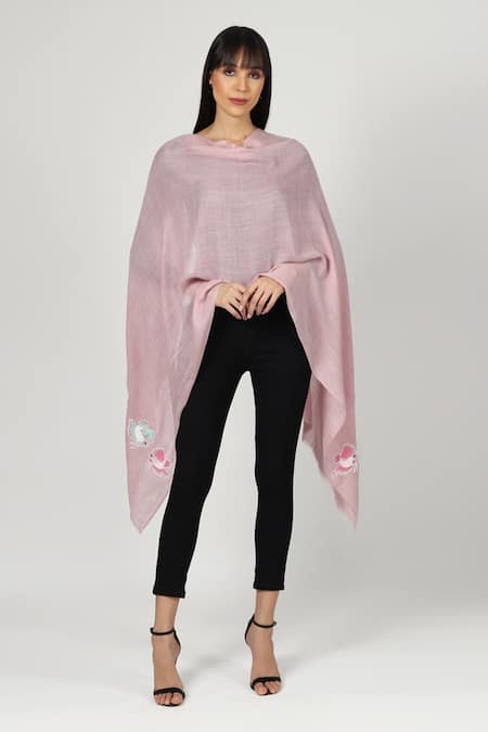 Buy_Modarta_Pink Fish Hand Embroidered Woolen Stole_Online_at_Aza_Fashions