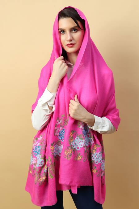 Buy_Modarta_Fuchsia Lotus Garden Embroidered Pashmina Shawl_Online_at_Aza_Fashions