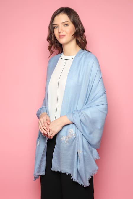 Modarta_Blue Swarovski Crystal Embellished Stole _Online_at_Aza_Fashions