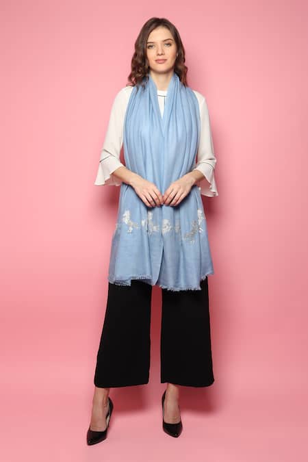 Shop_Modarta_Blue Swarovski Crystal Embellished Stole _Online_at_Aza_Fashions