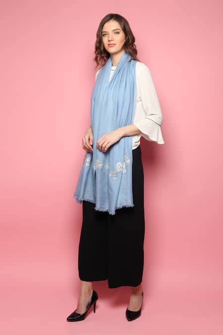 Modarta_Blue Swarovski Crystal Embellished Stole _at_Aza_Fashions