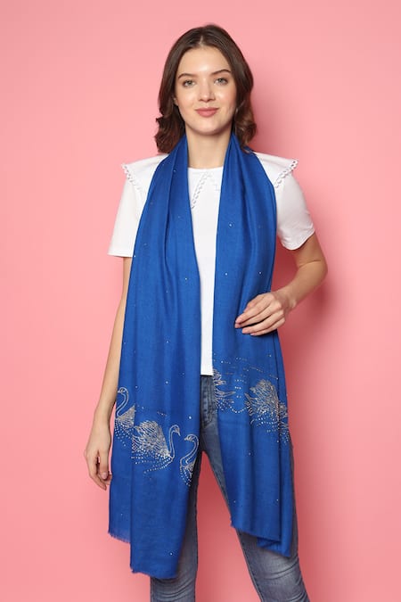 MODARTA Blue Embellished Swarovski Swan Shawl 