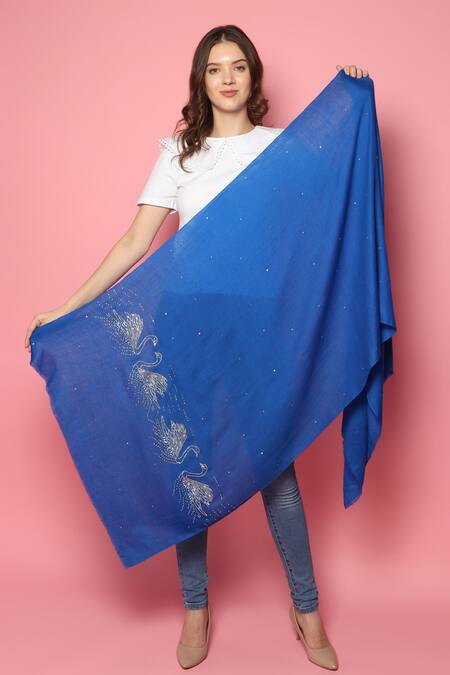 Modarta_Blue Swarovski Swan Embellished Shawl _Online_at_Aza_Fashions