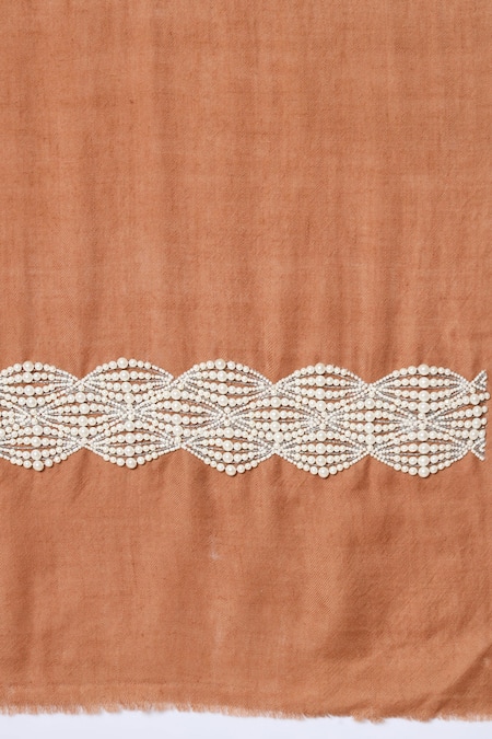 Modarta_Brown Pashmina Pearl Embellished Shawl _at_Aza_Fashions