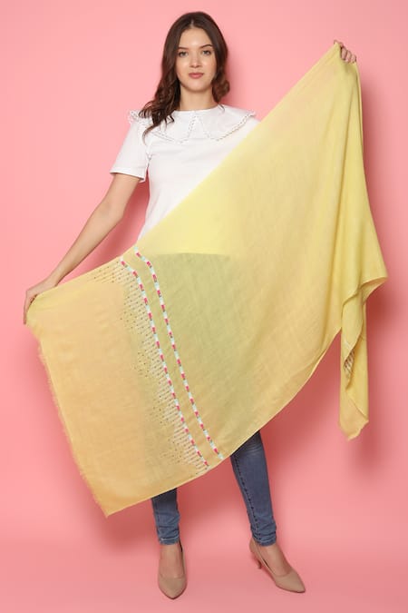 Buy_Modarta_Yellow Abstract Embroidered Pashmina Stole_Online_at_Aza_Fashions