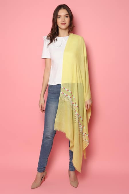 Shop_Modarta_Yellow Abstract Embroidered Pashmina Stole_Online_at_Aza_Fashions