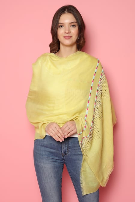 Modarta_Yellow Abstract Embroidered Pashmina Stole_at_Aza_Fashions