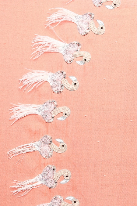 Buy_Modarta_Peach Feather Bird Embellished Pashmina Shawl 