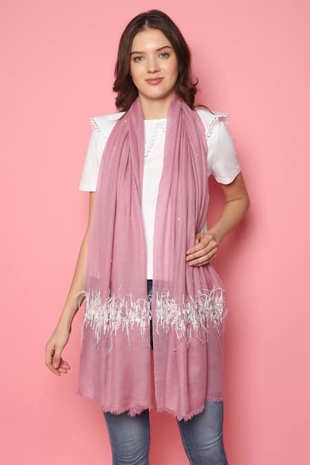 MODARTA Feather Border Embellished Pashmina Shawl 