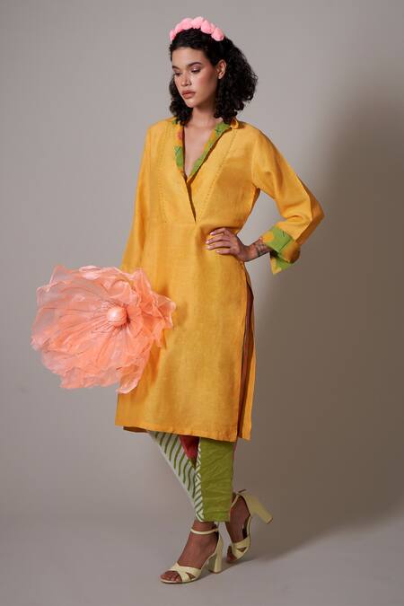 Buy Priti Prashant Yellow Linen Beads Keyhole Neck Botan Tunic And Printed Pant Set Online at Aza Fashions Buy_Priti Prashant_Yellow Linen Beads Keyhole Neck Botan Tunic And Printed Pant Set _Online_at_Aza_Fashions