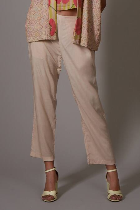 Buy_Priti Prashant_Beige Silk, Cotton Embroidery Shawl , Round Yumika Jacket And Pant Set _Online_at_Aza_Fashions