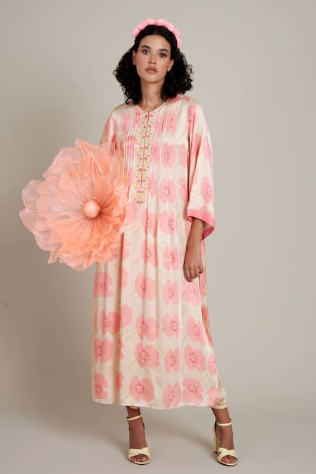 Priti Prashant Kiku Poppy Floral Print Kaftan Dress 