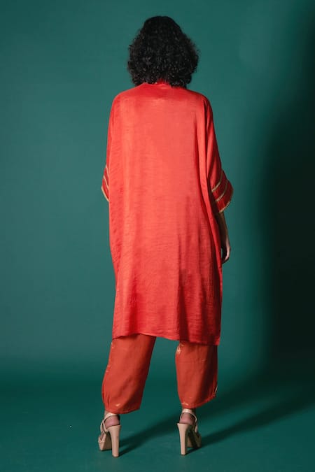 Priti Prashant Hana Embroidered Neck Kaftan Kurta & Pant Set 