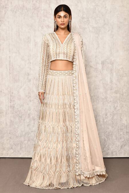 Buy_Ritika Mirchandani_Grey Crepe Embroidery Cutdana V Neck Bridal Lehenga Set  _Online_at_Aza_Fashions